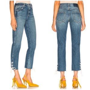 AMO Babe Lace Up Straight Leg Jean in Love Note